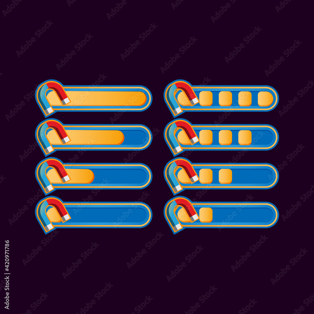 Wall mural set of funny casual magnet progress bar for game ui asset elements vector illustration