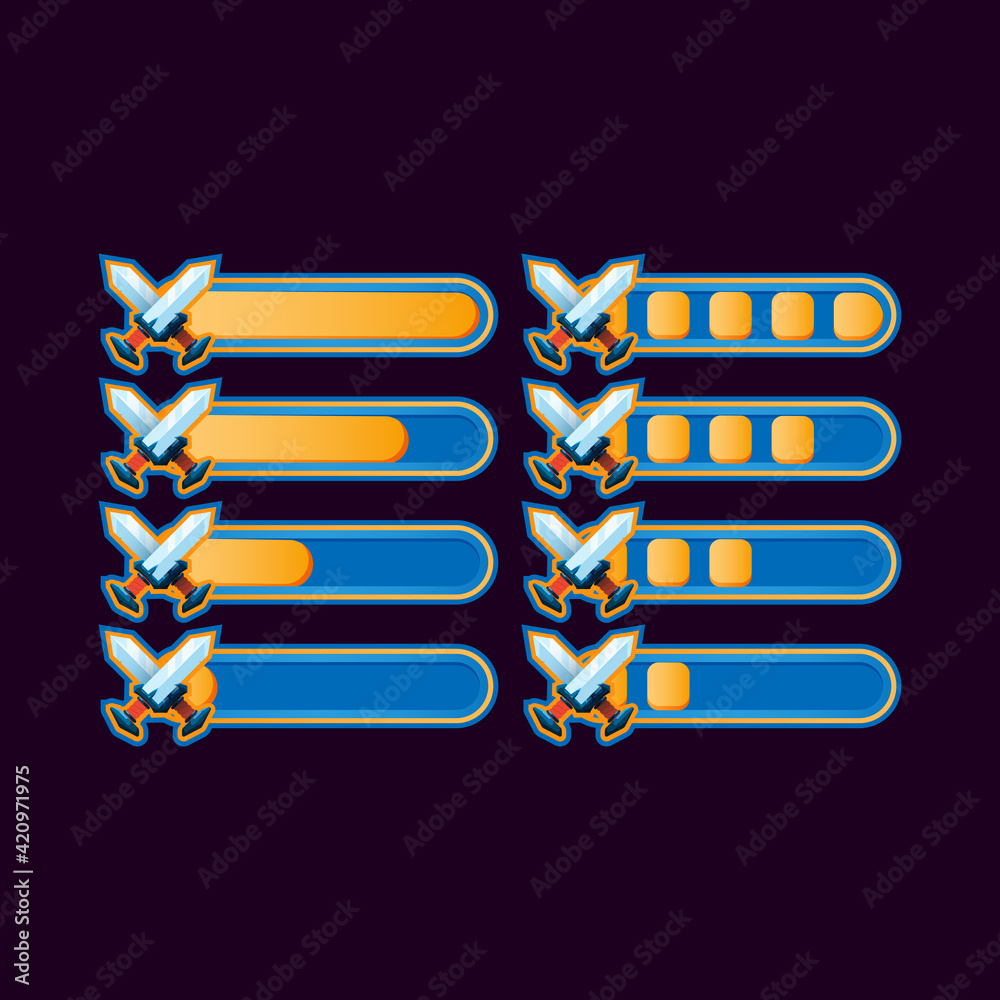 Wall mural set of funny casual blade progress bar for game ui asset elements vector illustration