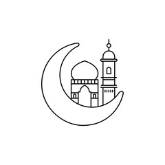 Obraz premium Muslim moon and Mosque outline vector icon. Ramadan kareem symbol, Vector illustration