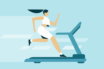 Woman running on the treadmill. Concept illustration for healthy lifestyle