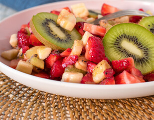 Close up of a fruit salad on a plate