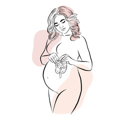 Portrait of a pregnant girl in one line. Vector illustration of a modern trend. Family concept, newborn