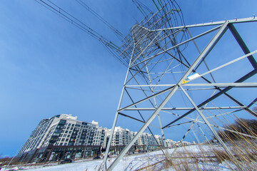 Russia. Saint-Petersburg. High-voltage line. Power line support.