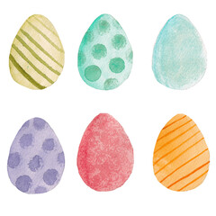 watercolor easter spring set with bright colorful eggs, easter eggs collection, images are isolated on white background