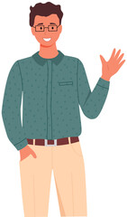 Man greeting gesture. Nations representatives waving hand saying hello