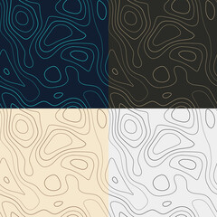 Topography patterns. Seamless elevation map tiles. Beautiful isoline background. Classy tileable patterns. Vector illustration.