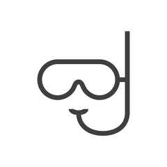 Deportes acuáticos. Gafas de buceo con snorkel con lineas de color gris.