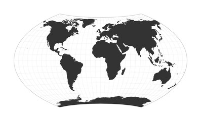 Map of The World. Wagner projection. Globe with latitude and longitude net. World map on meridians and parallels background. Vector illustration.