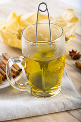 Hot chamomile tea made of wild flowers