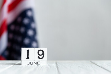 Fathers Day, June 19 calendar on the US flag background