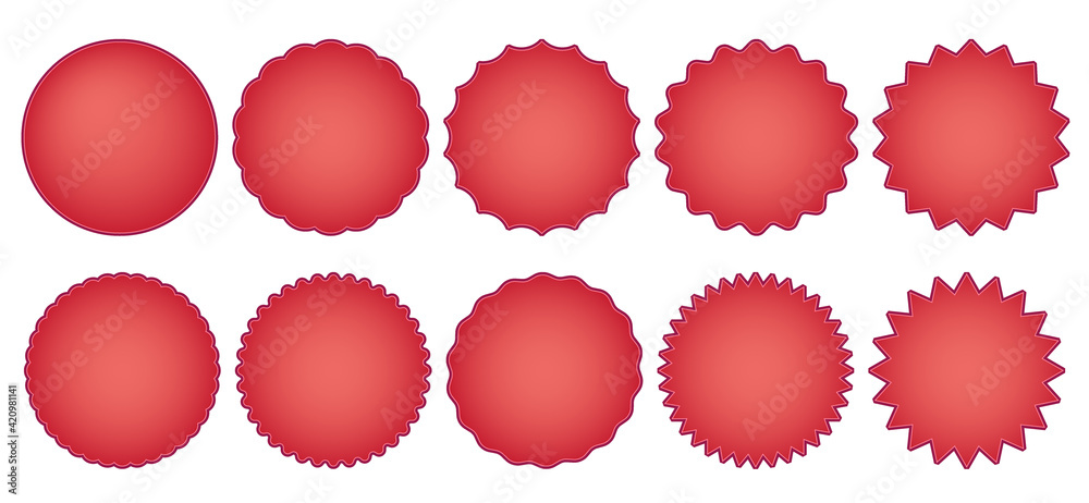 Wall mural Vector round red sales badges or discount stickers set. Promo labels and signs EPS10