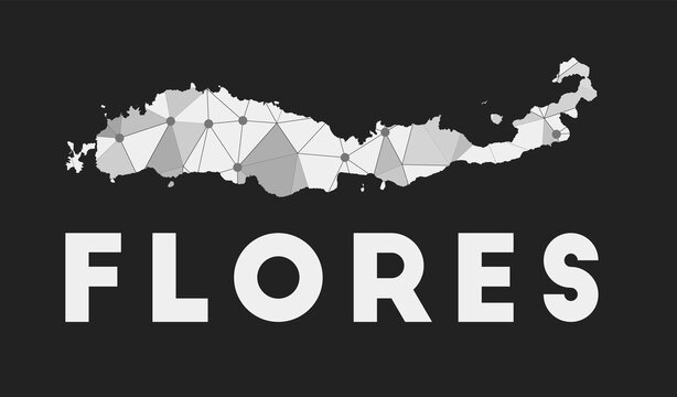 Flores - communication network map of island. Flores trendy geometric design on dark background. Technology, internet, network, telecommunication concept. Vector illustration.