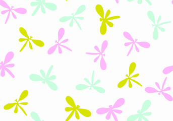 Vector seamless pattern with simple dragonflies drawn by children's hands. Trendy and fashionable print for boys and girls. Illustration for envelopes, textiles, notebooks, and holidays.