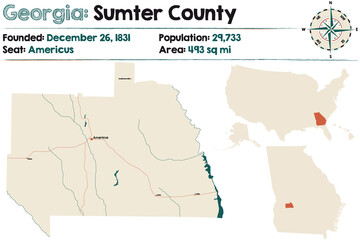 Large and detailed map of Sumter county in Georgia, USA.