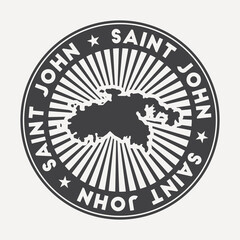 Saint John round logo. Vintage travel badge with the circular name and map of island, vector illustration. Can be used as insignia, logotype, label, sticker or badge of the Saint John.
