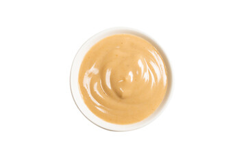 Mushroom sauce in a bowl isolated on white background.