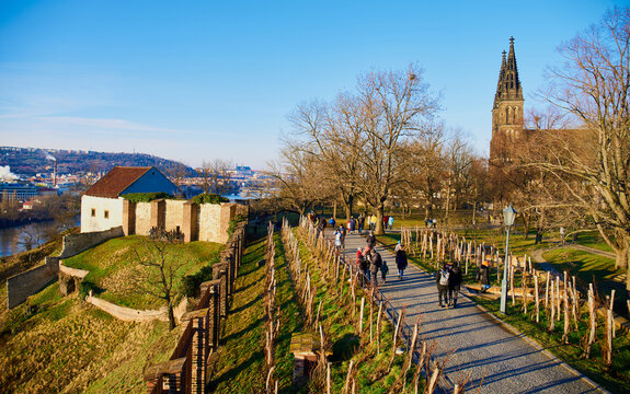 Prague,Czech Republic - January 31 2021: Vy&scaron;ehrad on a sunny winter day                            