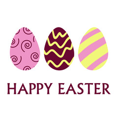Easter card with colored eggs. Happy easter card. Cute eggs with ornament, vector illustration.