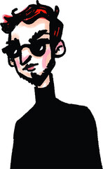 vector illustration of young bearded man in sunglasses