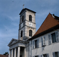 Fototapeta na wymiar Tower and church Lausanne Swiss.