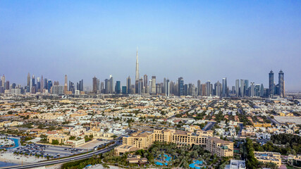 Fototapeta na wymiar Aerial view of Dubai Skyscrapers and Sheikh Zayed Road, Dubai, UAE