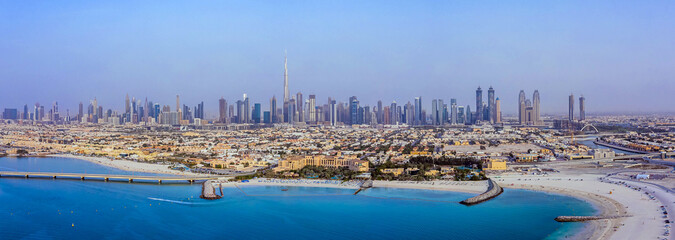 Obraz premium Aerial view of Dubai Skyscrapers and Sheikh Zayed Road, Dubai, UAE