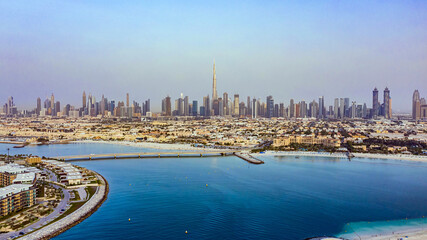Fototapeta premium Aerial view of Dubai Skyscrapers and Sheikh Zayed Road, Dubai, UAE