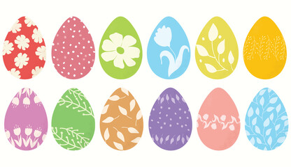 A set of Easter eggs in a flat style. A set of colored Easter eggs on a white background. Vector illustration