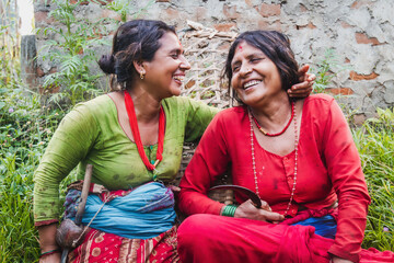 Portrait of Happy Nepali Women - obrazy, fototapety, plakaty