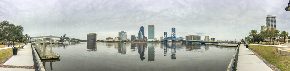 JACKSONVILLE, FL - FEBRUARY 2016: City skyline from the opposite side of the river - Panoramic view