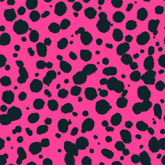 Naklejka na ściany i meble Vector cheetah skin seamless pattern. Trendy wild animal leopard spots, hand drawn pink texture for fashion print design, fabric, cover, wrapping paper, background, wallpaper