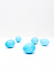 Easter eggs on white background. Easter concept.  Copy space.