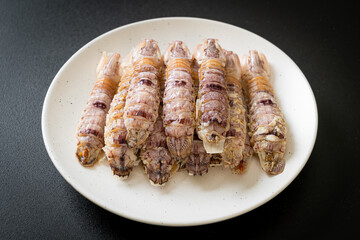 steamed crayfish or mantis shrimps or stomatopods