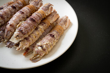 steamed crayfish or mantis shrimps or stomatopods