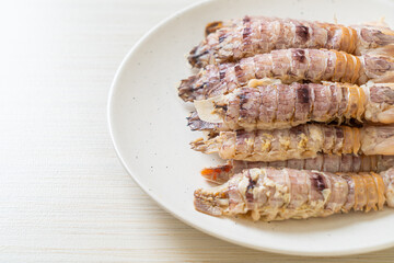 steamed crayfish or mantis shrimps or stomatopods