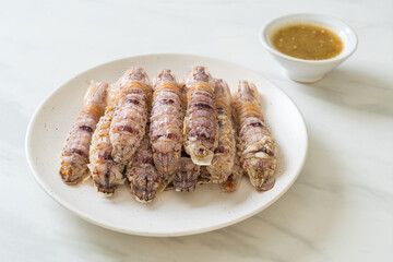 steamed crayfish or mantis shrimps or stomatopods
