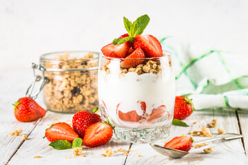 Greek yogurt parfait with strawberry.