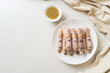 steamed crayfish or mantis shrimps or stomatopods