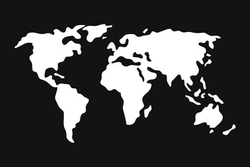 Simple world map in flat style isolated on black background. Vector illustration.