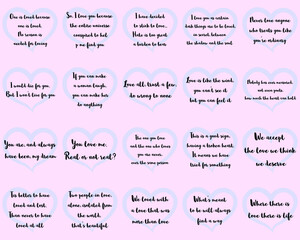 Set of Calligraphy saying for print. Love and romantic Quotes with hearts for Valentine's day. Ready to post in social media, brochure, magazine.
