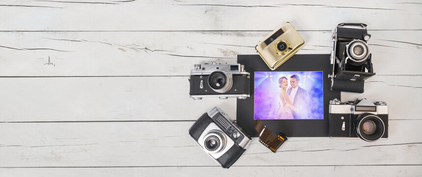 picture frame with lots of retro cameras - mockup
