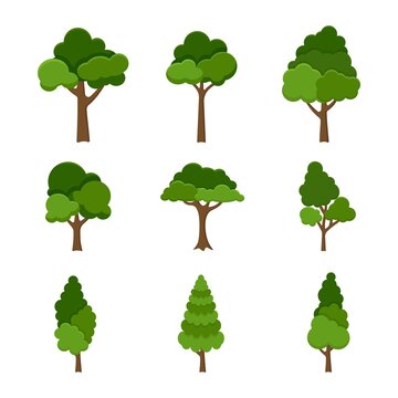 Set of trees object isolated on white background vector illustration