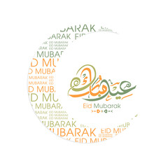 Arabic Calligraphic text of Eid Mubarak for the Muslim community festival celebration.