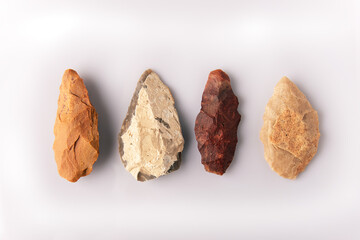four prehistoric quartzite spearheads. From the Atherian lithic industry. From the Paleolithic and...
