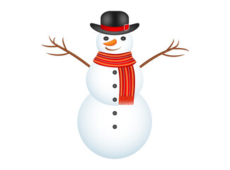 Snowman isolated on white, vector illustration 