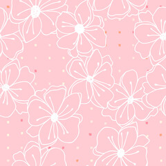 Anemone or windflower poppies flowers vector seamless pattern. Floral background with hand drawn roses on geometric backdrop.