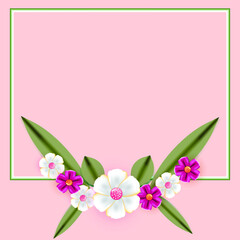 Floral template on pink pastel background. For posters, advertisements, cards, banners. Vector template.