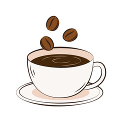 Americano coffee vector. Coffee cup and Coffee beans on white background.