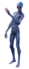 3D Rendering Blue Alien on White