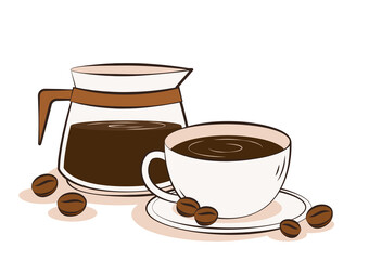Americano coffee vector. Coffee cup and Coffee mug on white background.